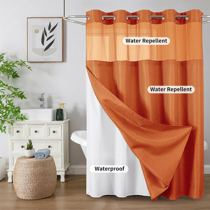 Sage Green No Hook Waffle Shower Curtain Set, 72 x 75 Inch