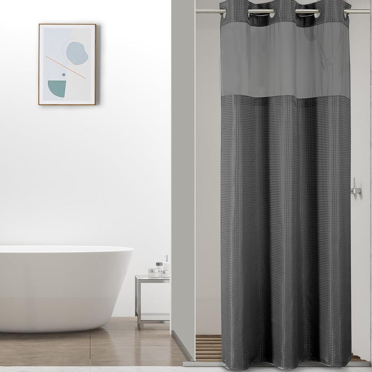 Sage Green No Hook Waffle Shower Curtain Set, 72 x 75 Inch