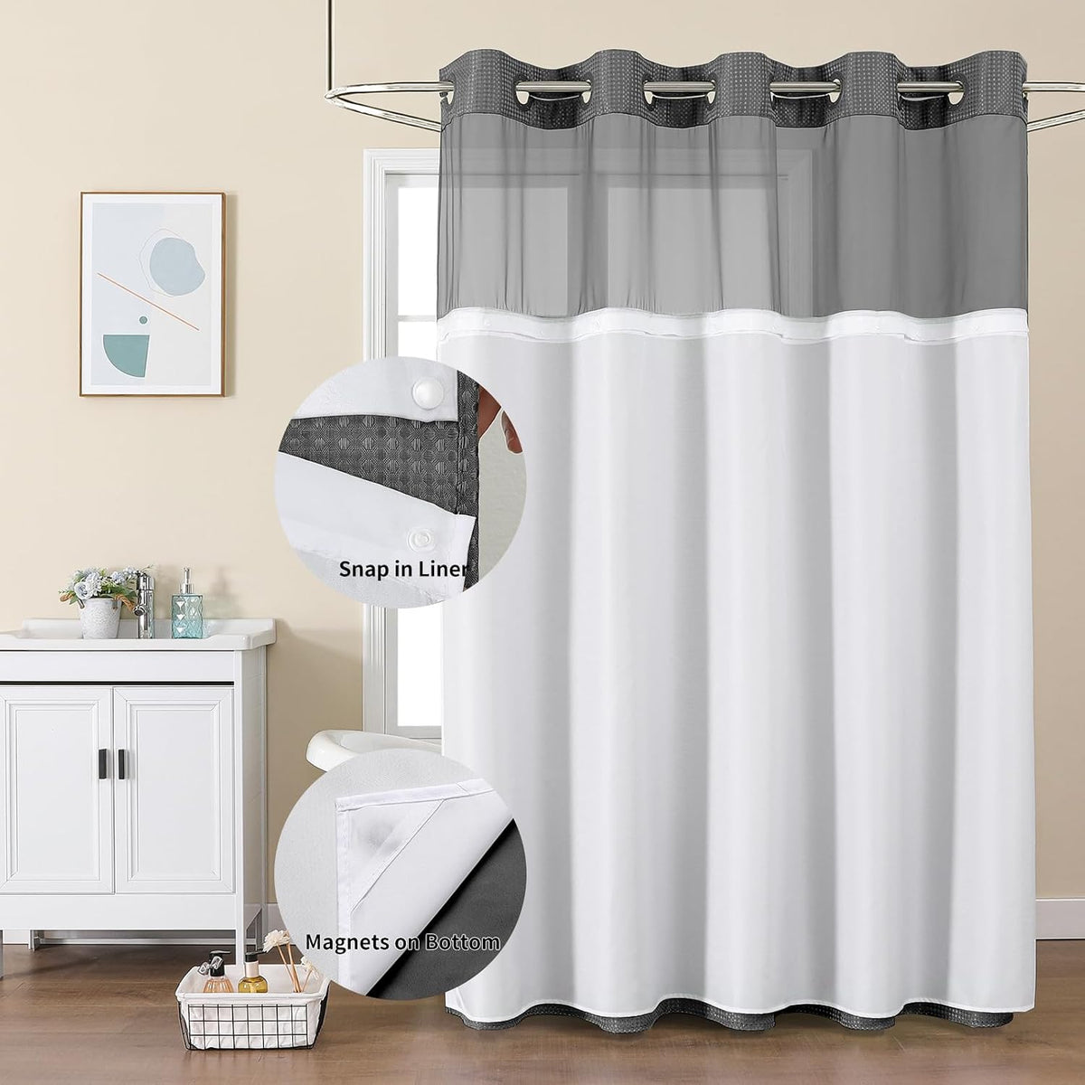 Sage Green No Hook Waffle Shower Curtain Set, 72 x 75 Inch
