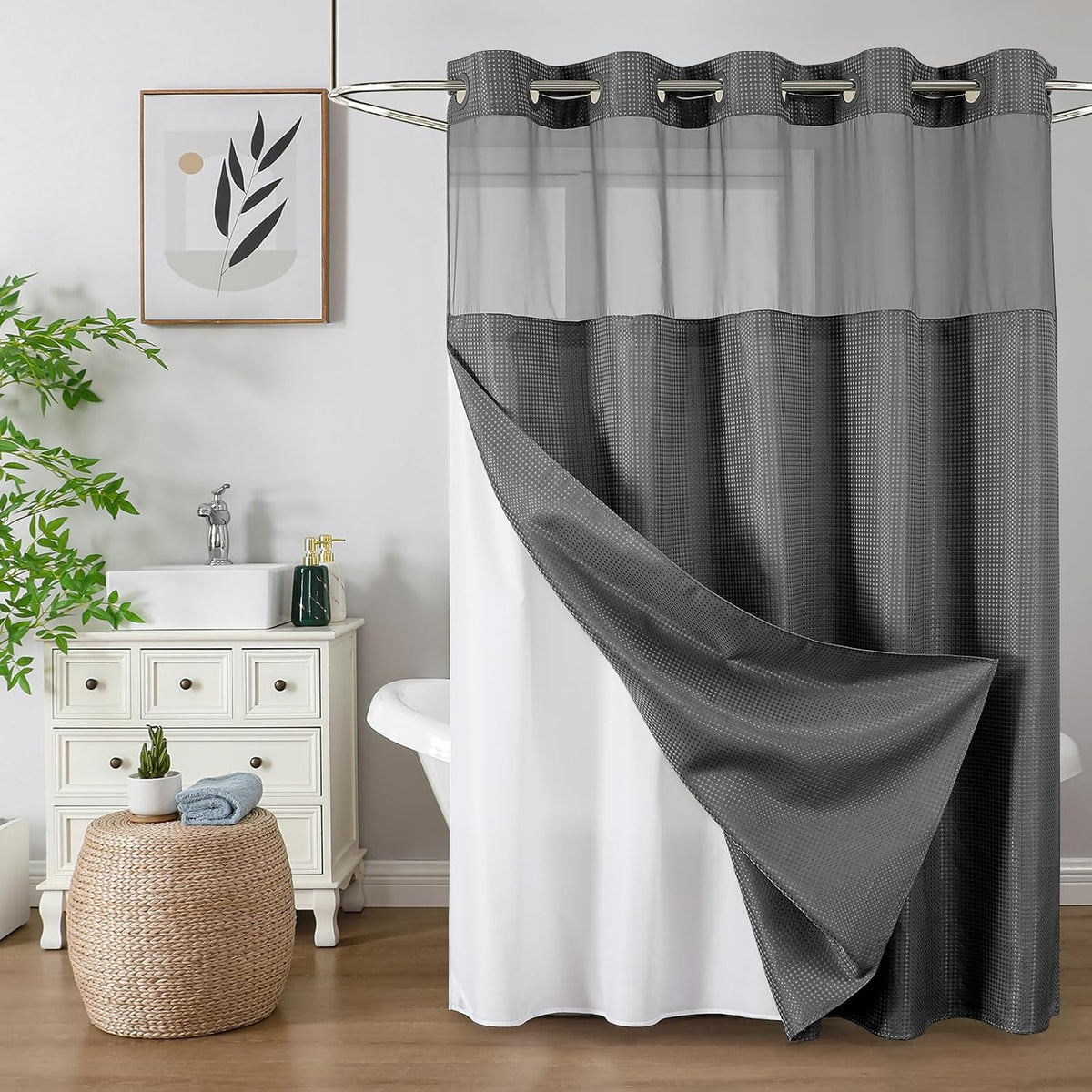 Sage Green No Hook Waffle Shower Curtain Set, 72 x 75 Inch
