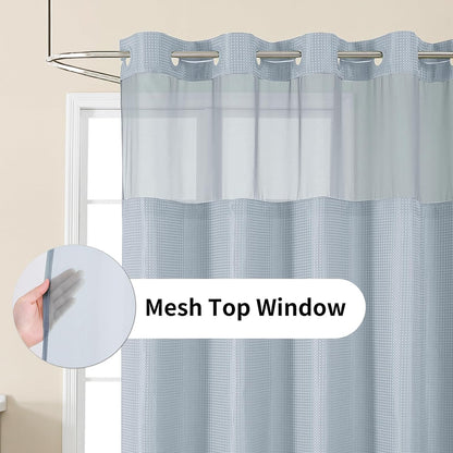 Sage Green No Hook Waffle Shower Curtain Set, 72 x 75 Inch