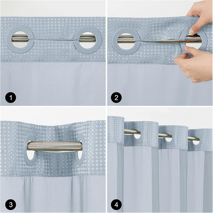 Sage Green No Hook Waffle Shower Curtain Set, 72 x 75 Inch