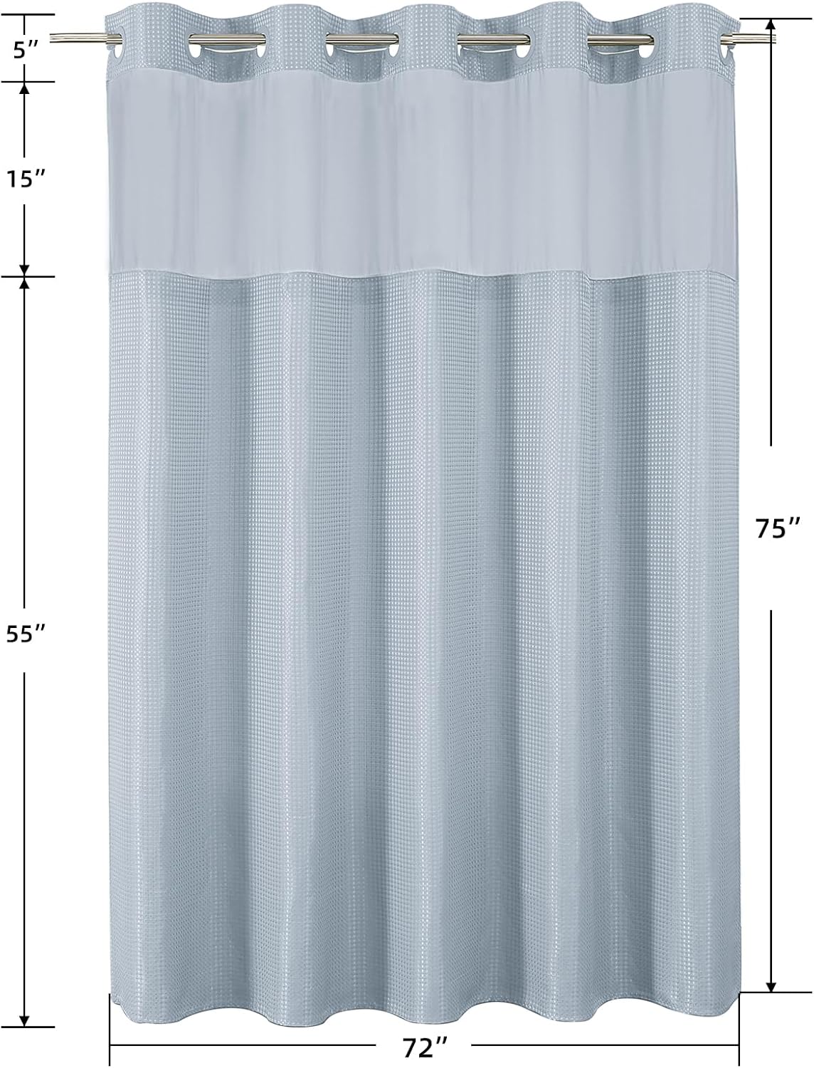Sage Green No Hook Waffle Shower Curtain Set, 72 x 75 Inch