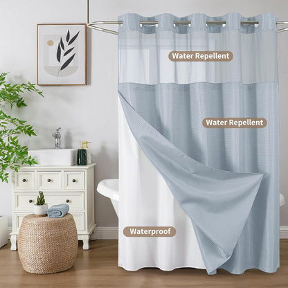 Sage Green No Hook Waffle Shower Curtain Set, 72 x 75 Inch