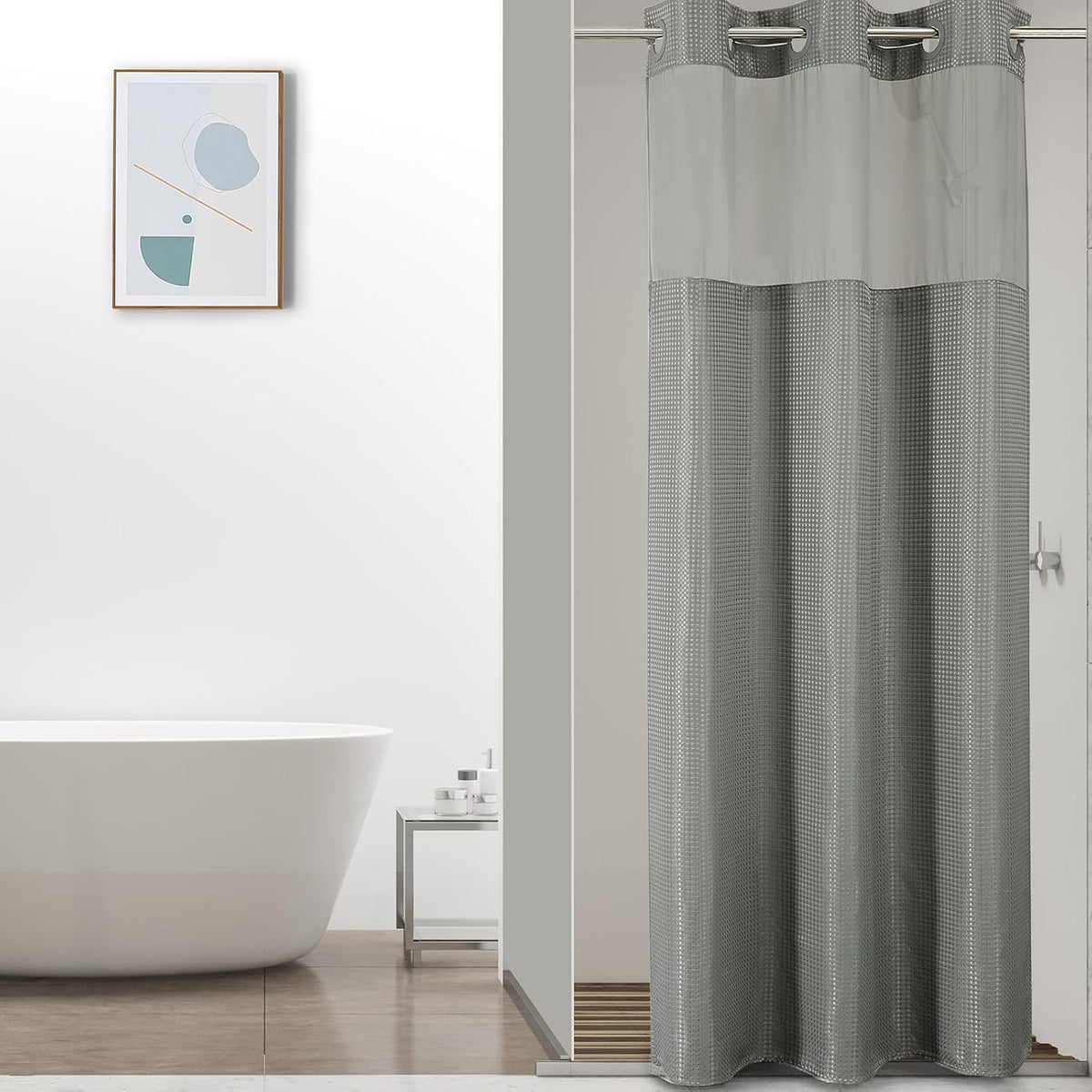 Sage Green No Hook Waffle Shower Curtain Set, 72 x 75 Inch