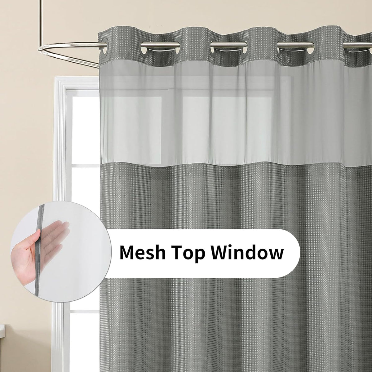 Sage Green No Hook Waffle Shower Curtain Set, 72 x 75 Inch