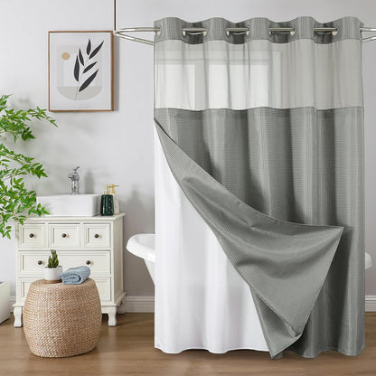 Sage Green No Hook Waffle Shower Curtain Set, 72 x 75 Inch