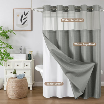 Sage Green No Hook Waffle Shower Curtain Set, 72 x 75 Inch