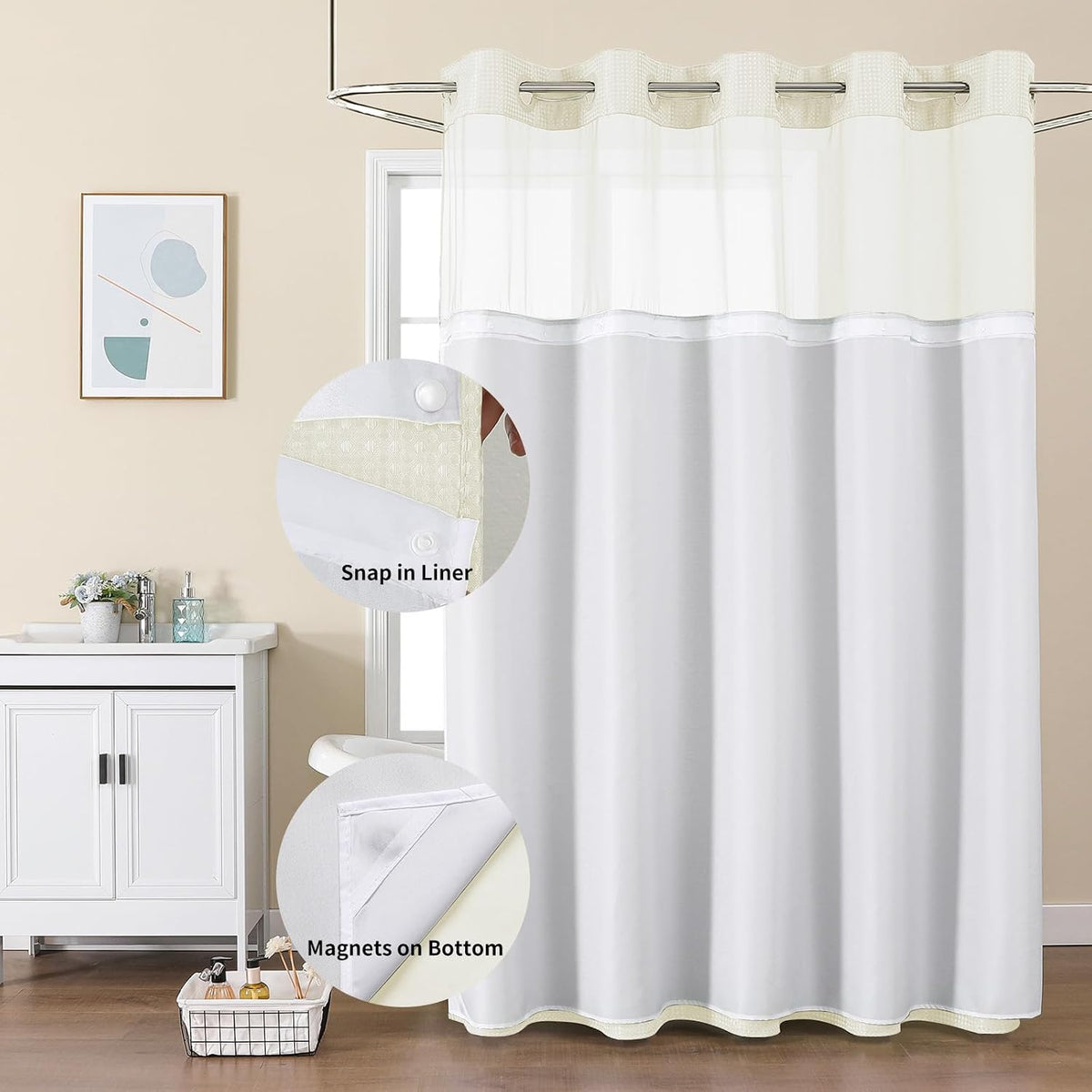 Sage Green No Hook Waffle Shower Curtain Set, 72 x 75 Inch