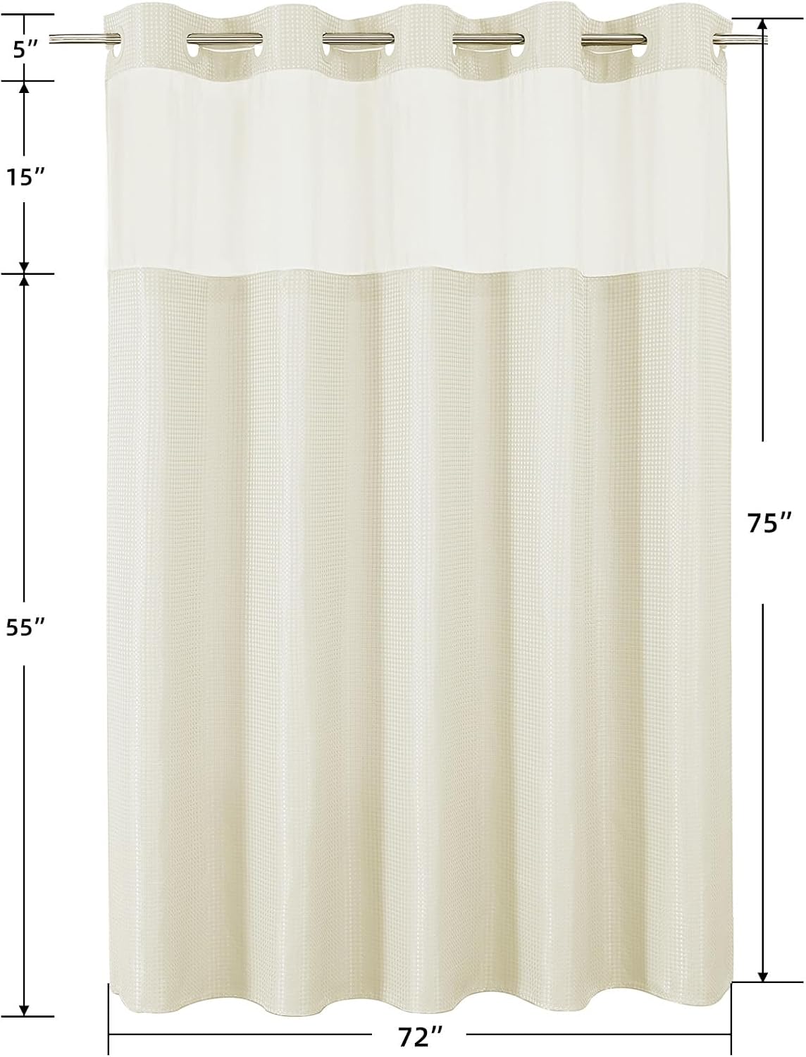 Sage Green No Hook Waffle Shower Curtain Set, 72 x 75 Inch