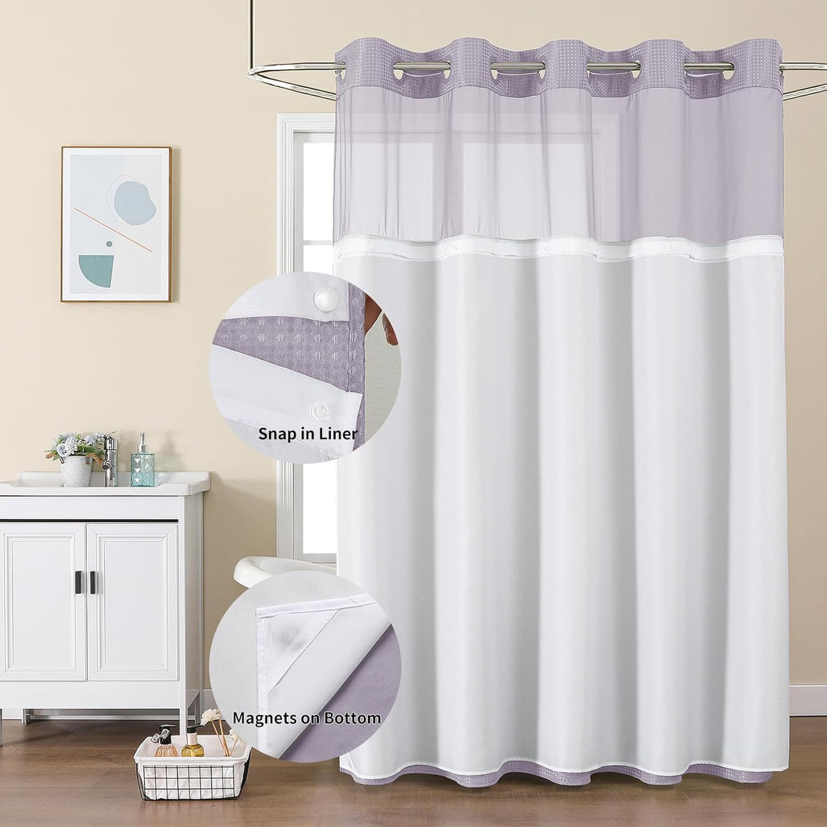 Sage Green No Hook Waffle Shower Curtain Set, 72 x 75 Inch