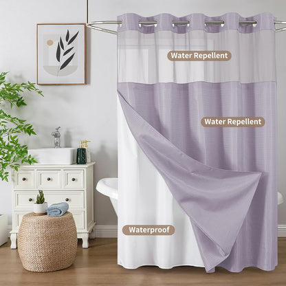 Sage Green No Hook Waffle Shower Curtain Set, 72 x 75 Inch