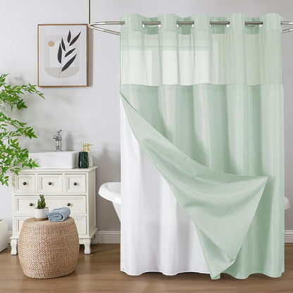 Sage Green No Hook Waffle Shower Curtain Set, 72 x 75 Inch
