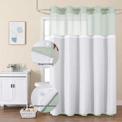 Sage Green No Hook Waffle Shower Curtain Set, 72 x 75 Inch