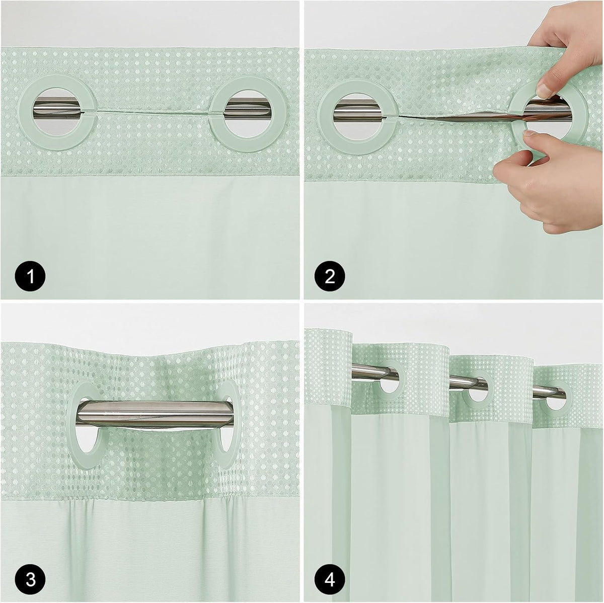 Sage Green No Hook Waffle Shower Curtain Set, 72 x 75 Inch