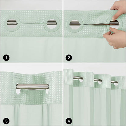 Sage Green No Hook Waffle Shower Curtain Set, 72 x 75 Inch