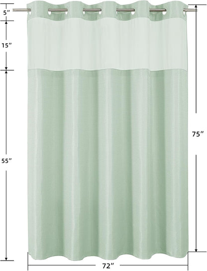 Sage Green No Hook Waffle Shower Curtain Set, 72 x 75 Inch