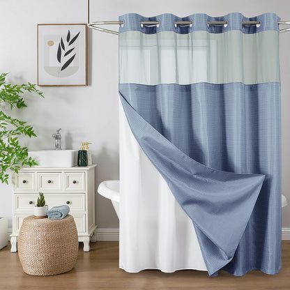 Sage Green No Hook Waffle Shower Curtain Set, 72 x 75 Inch