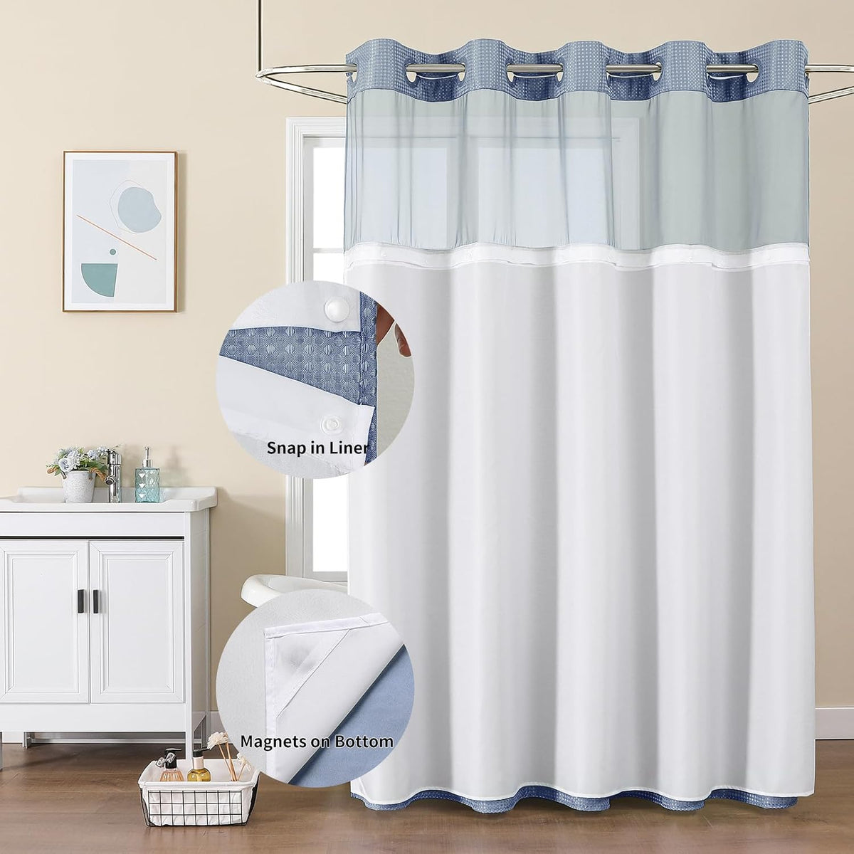 Sage Green No Hook Waffle Shower Curtain Set, 72 x 75 Inch