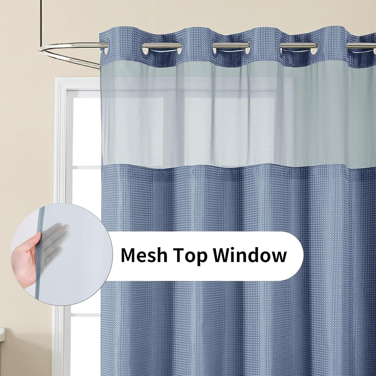 Sage Green No Hook Waffle Shower Curtain Set, 72 x 75 Inch