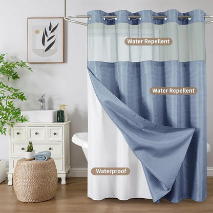 Sage Green No Hook Waffle Shower Curtain Set, 72 x 75 Inch