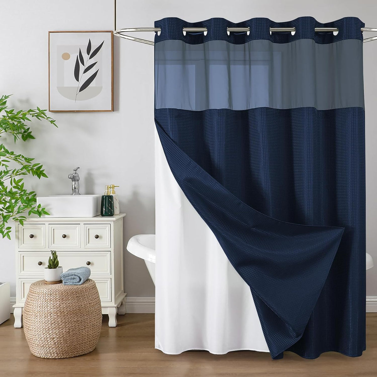 Sage Green No Hook Waffle Shower Curtain Set, 72 x 75 Inch