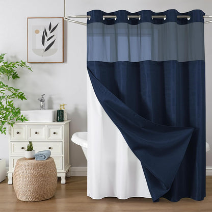 Sage Green No Hook Waffle Shower Curtain Set, 72 x 75 Inch