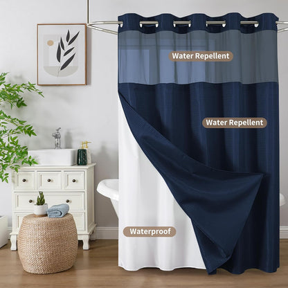 Sage Green No Hook Waffle Shower Curtain Set, 72 x 75 Inch