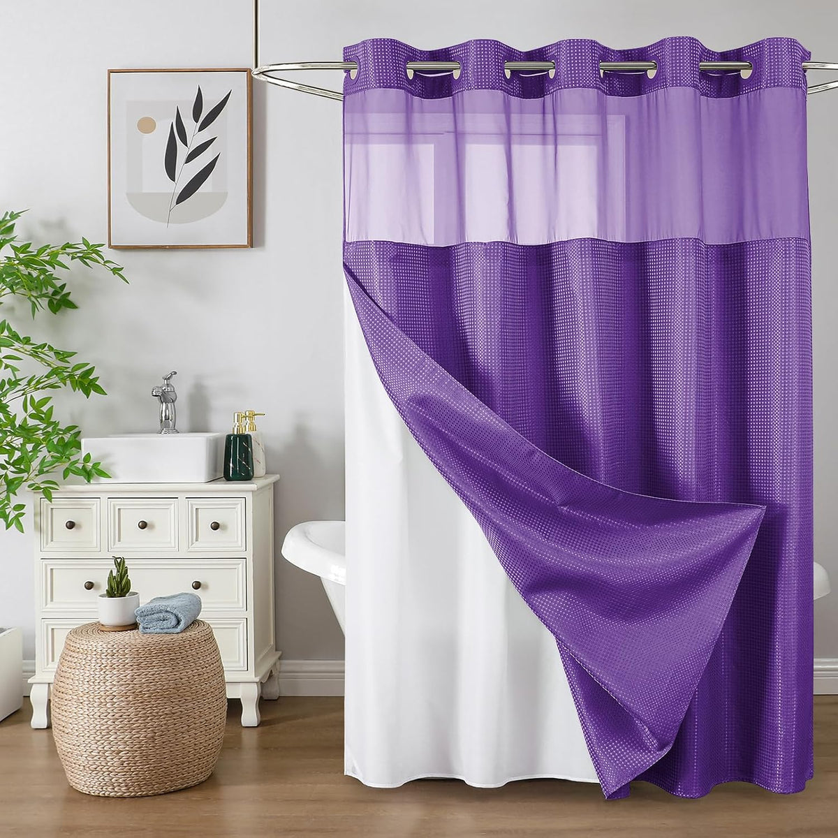 Sage Green No Hook Waffle Shower Curtain Set, 72 x 75 Inch