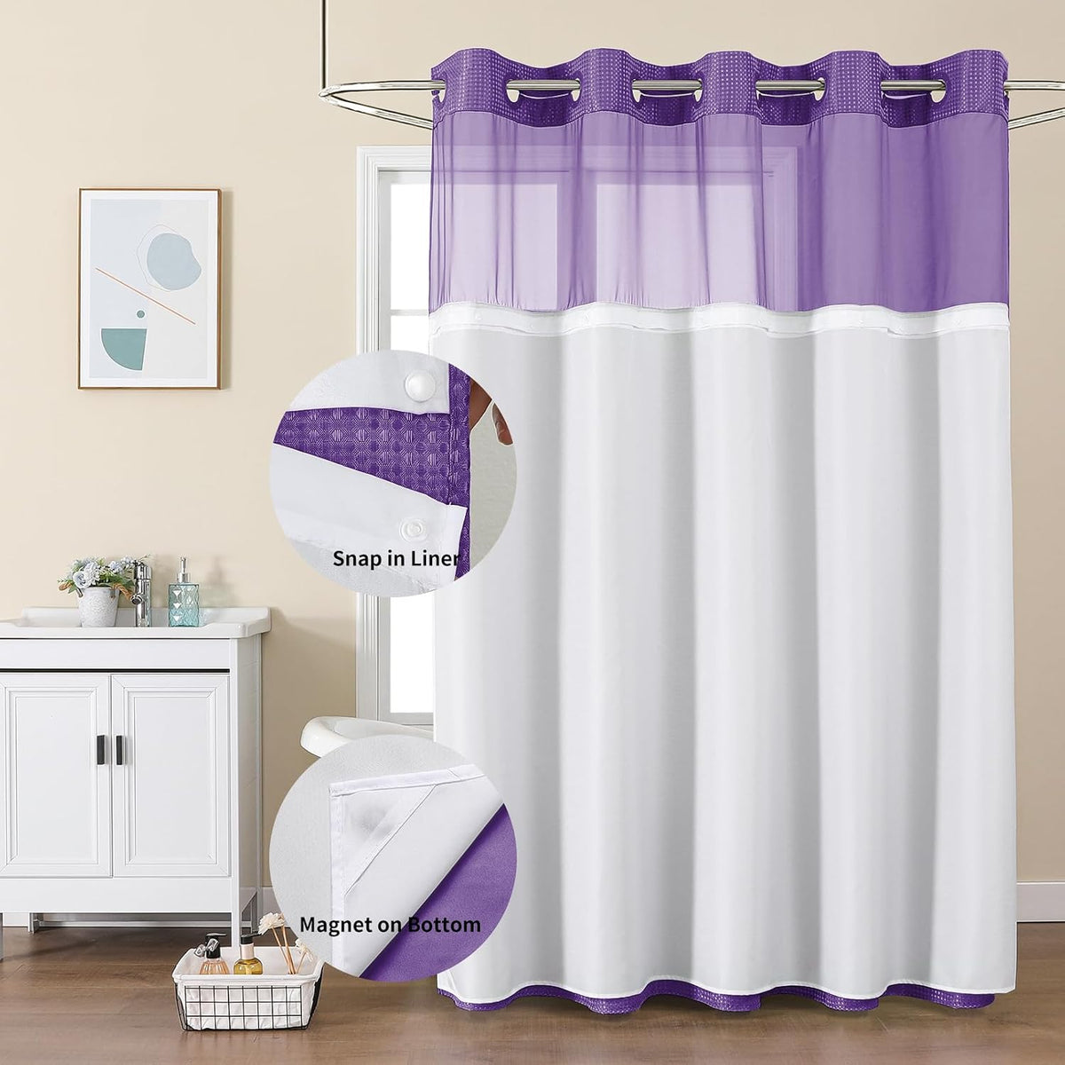 Sage Green No Hook Waffle Shower Curtain Set, 72 x 75 Inch
