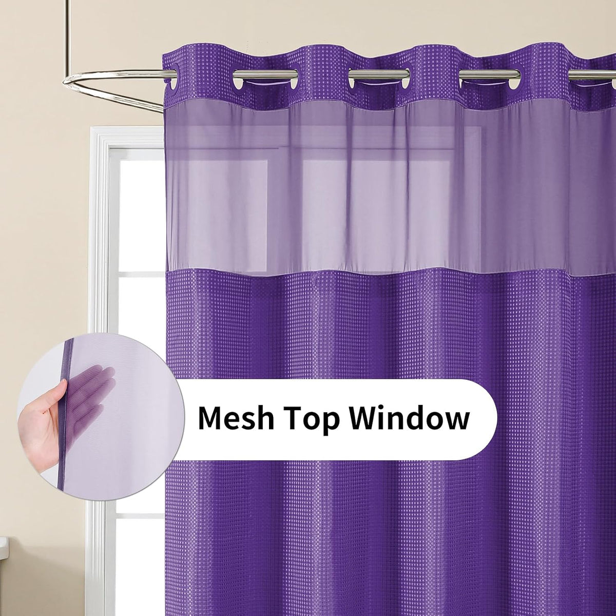 Sage Green No Hook Waffle Shower Curtain Set, 72 x 75 Inch