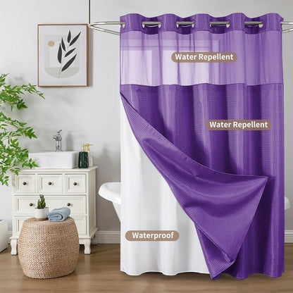 Sage Green No Hook Waffle Shower Curtain Set, 72 x 75 Inch