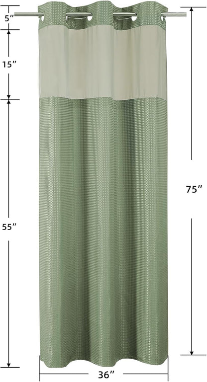 Sage Green No Hook Waffle Shower Curtain Set, 72 x 75 Inch