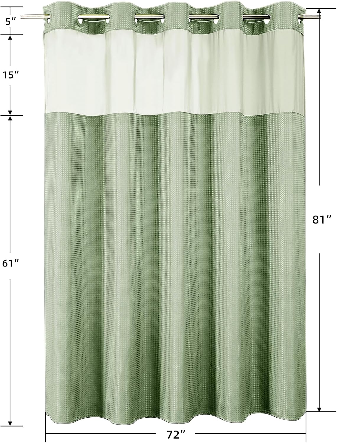 Sage Green No Hook Waffle Shower Curtain Set, 72 x 75 Inch