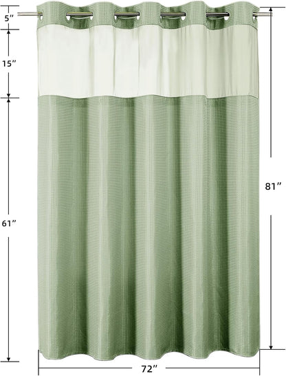 Sage Green No Hook Waffle Shower Curtain Set, 72 x 75 Inch
