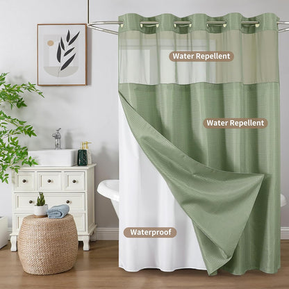 Sage Green No Hook Waffle Shower Curtain Set, 72 x 75 Inch