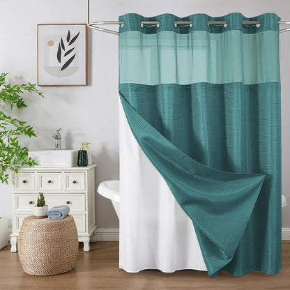 Sage Green No Hook Waffle Shower Curtain Set, 72 x 75 Inch