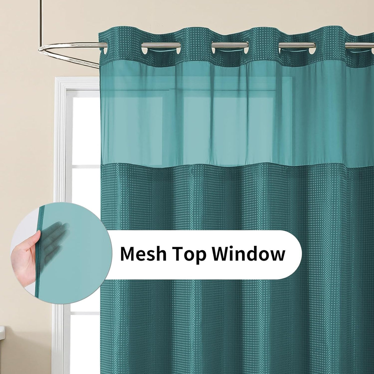Sage Green No Hook Waffle Shower Curtain Set, 72 x 75 Inch