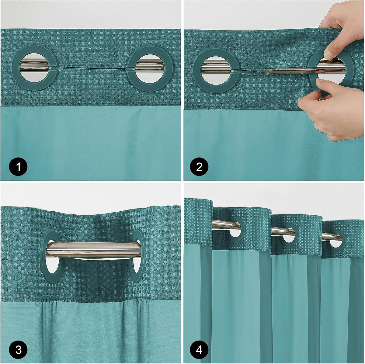 Sage Green No Hook Waffle Shower Curtain Set, 72 x 75 Inch