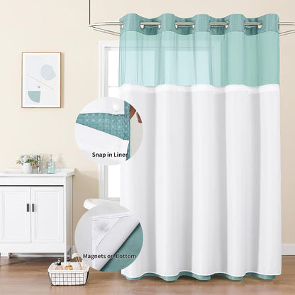 Sage Green No Hook Waffle Shower Curtain Set, 72 x 75 Inch