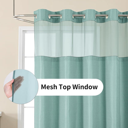 Sage Green No Hook Waffle Shower Curtain Set, 72 x 75 Inch