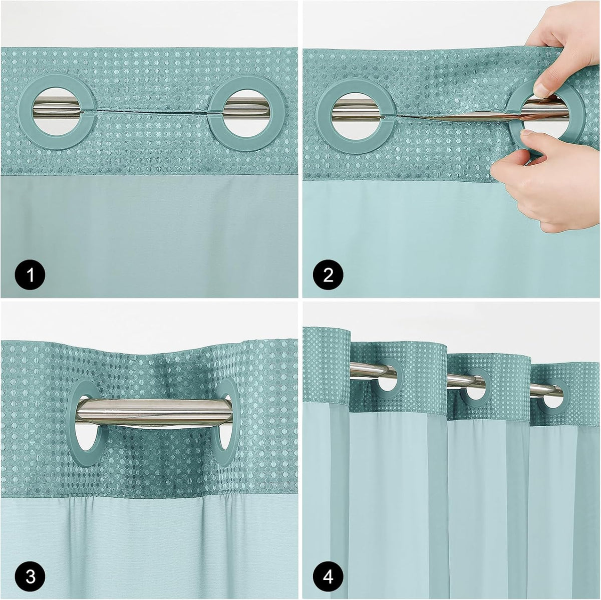 Sage Green No Hook Waffle Shower Curtain Set, 72 x 75 Inch