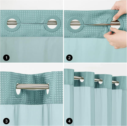 Sage Green No Hook Waffle Shower Curtain Set, 72 x 75 Inch