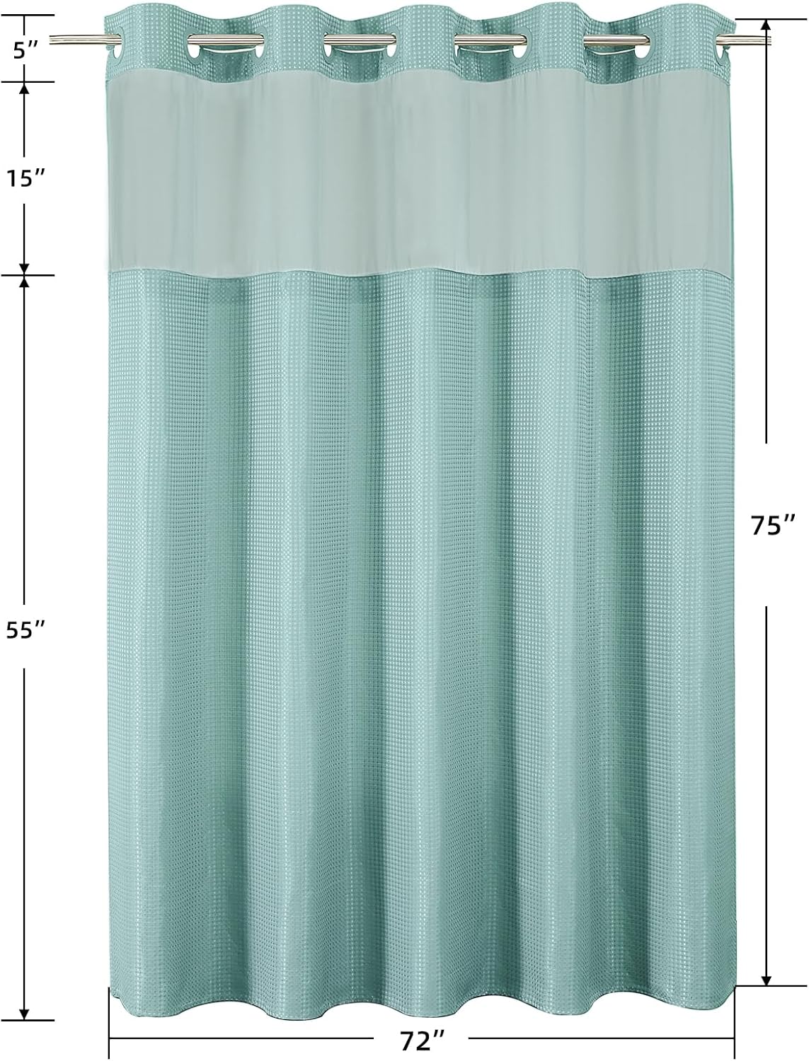 Sage Green No Hook Waffle Shower Curtain Set, 72 x 75 Inch