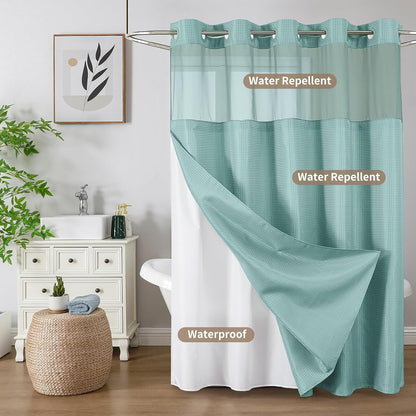 Sage Green No Hook Waffle Shower Curtain Set, 72 x 75 Inch