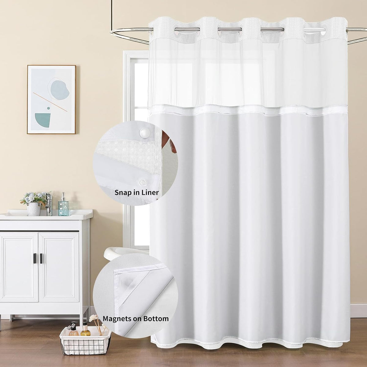 Sage Green No Hook Waffle Shower Curtain Set, 72 x 75 Inch