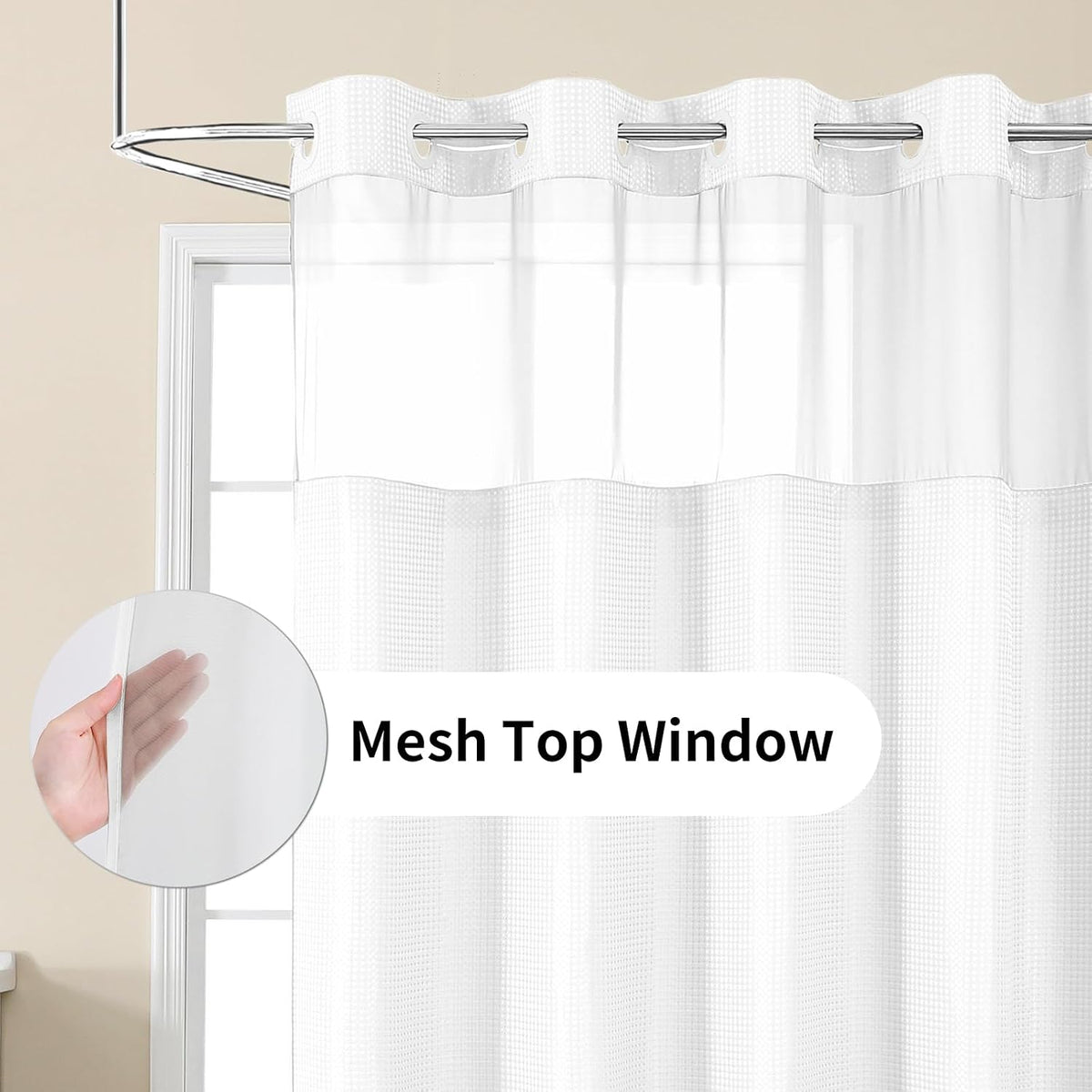 Sage Green No Hook Waffle Shower Curtain Set, 72 x 75 Inch