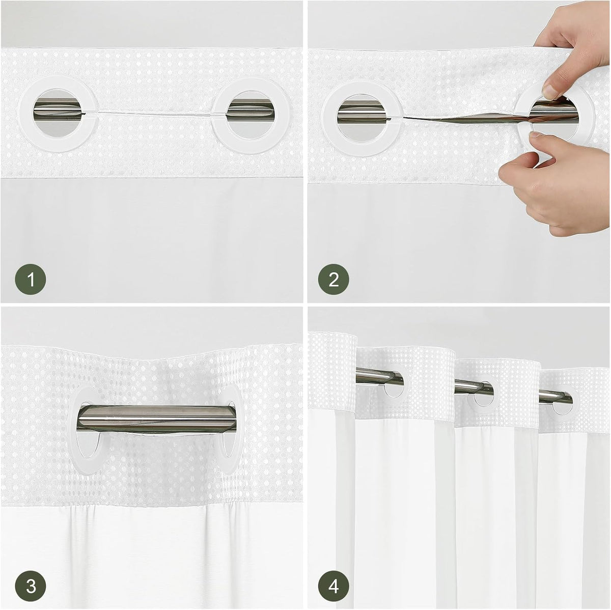Sage Green No Hook Waffle Shower Curtain Set, 72 x 75 Inch