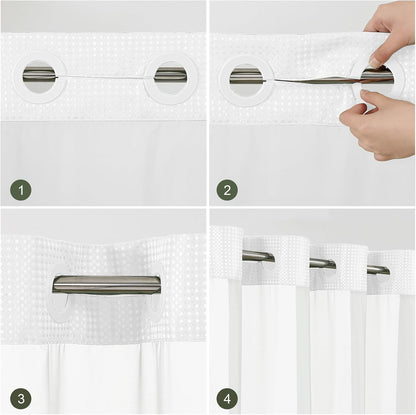 Sage Green No Hook Waffle Shower Curtain Set, 72 x 75 Inch