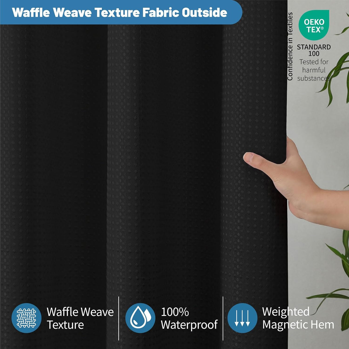 2-in-1 Waterproof Fabric Shower Curtain - No Separate Liner Needed, Hotel-Style Waffle Weave, Effortless Cleaning & Washable Bathroom Shower Curtain Set,72Wx72H,White